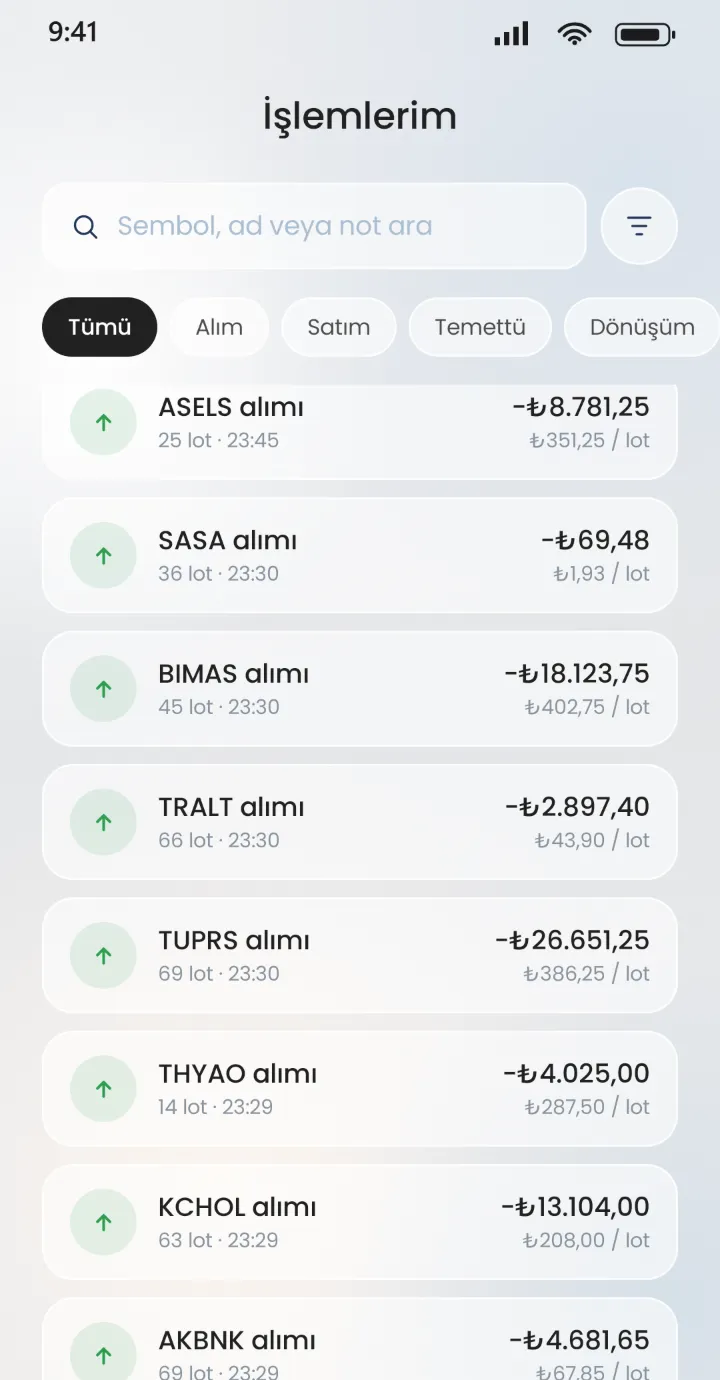 Stoku işlemlerim: alım, satım ve temettü kayıtları